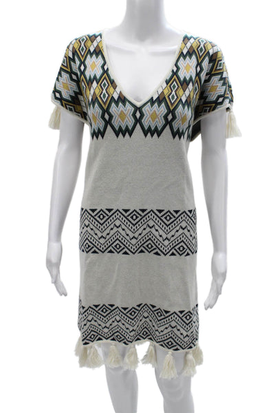 Figue Women Sweater Dress Multicolor Geometric V Neck Short Sleeve Size M