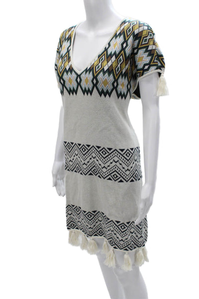 Figue Women Sweater Dress Multicolor Geometric V Neck Short Sleeve Size M