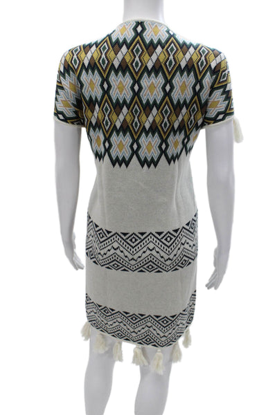 Figue Women Sweater Dress Multicolor Geometric V Neck Short Sleeve Size M