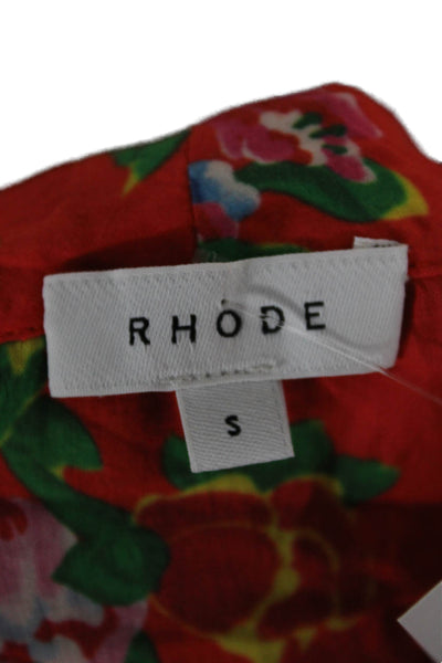 Rhode Women Wrap Dress Red Floral 100% Cotton V-Neck Long Sleeve Long Size S