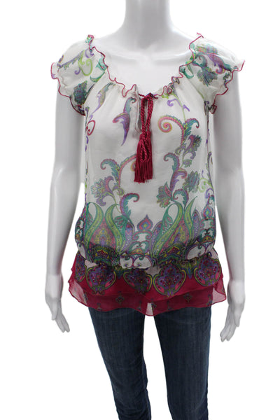Mustard Seed Womens Boho Paisley Tunic Blouse Scoop Neck Short Sleeve Size S