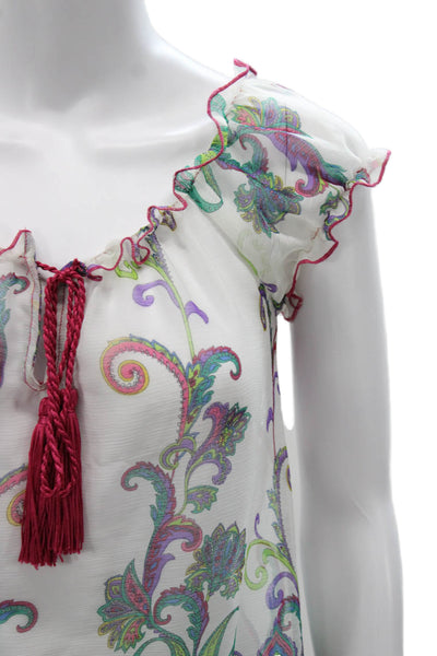 Mustard Seed Womens Boho Paisley Tunic Blouse Scoop Neck Short Sleeve Size S