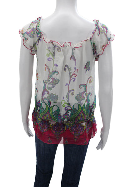 Mustard Seed Womens Boho Paisley Tunic Blouse Scoop Neck Short Sleeve Size S