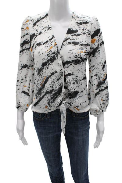 Galvan Escape Women Blouse White V Neck Long Sleeve Abstract Polyester Size 2