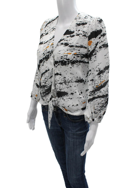 Galvan Escape Women Blouse White V Neck Long Sleeve Abstract Polyester Size 2
