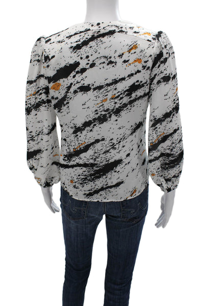 Galvan Escape Women Blouse White V Neck Long Sleeve Abstract Polyester Size 2