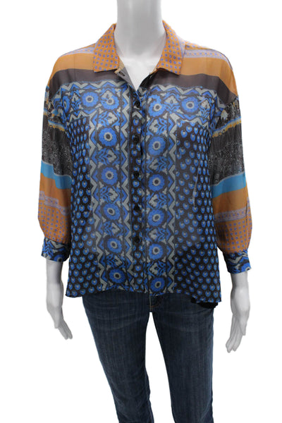Clover Canyon Women Bohemian Floral Button-Up Long Sleeve Blouse Size XS