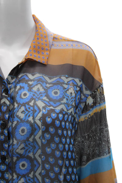 Clover Canyon Women Bohemian Floral Button-Up Long Sleeve Blouse Size XS