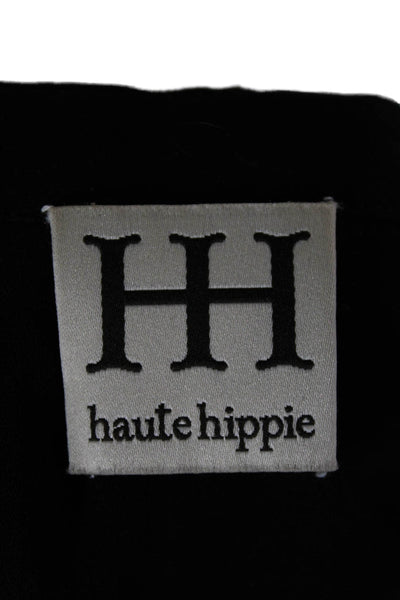 Haute Hippie Women Black Silk Floral Henley Tunic Long Sleeve Button Size S
