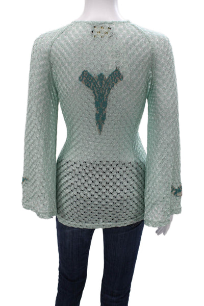 Vanita Rosa Women Floral Tunic V-Neck Lace Up Long Sleeve Green Size One Size