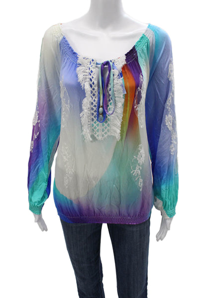 Vanita Rosa Womens Multicolor Jersey Scoop Neck Long Sleeve Blouse Size One
