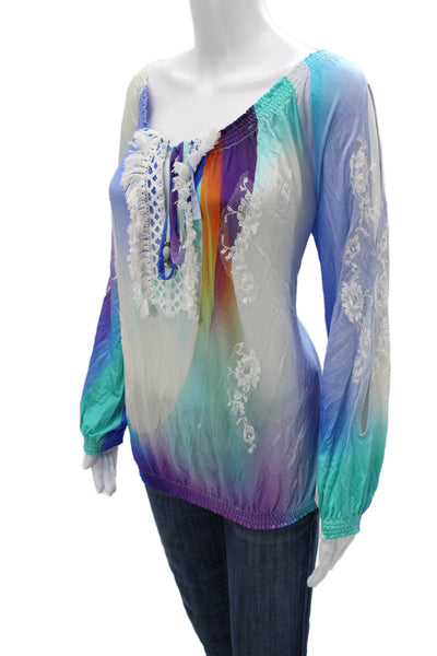 Vanita Rosa Womens Multicolor Jersey Scoop Neck Long Sleeve Blouse Size One