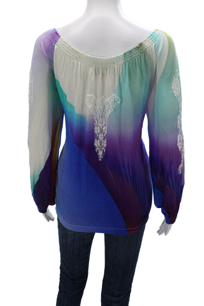 Vanita Rosa Womens Multicolor Jersey Scoop Neck Long Sleeve Blouse Size One