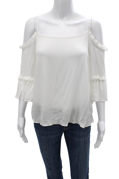 1 State Women Basic White Rayon Scoop Neck 3/4 Sleeve Blouse Spring Size XS