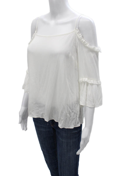 1 State Women Basic White Rayon Scoop Neck 3/4 Sleeve Blouse Spring Size XS