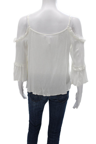 1 State Women Basic White Rayon Scoop Neck 3/4 Sleeve Blouse Spring Size XS