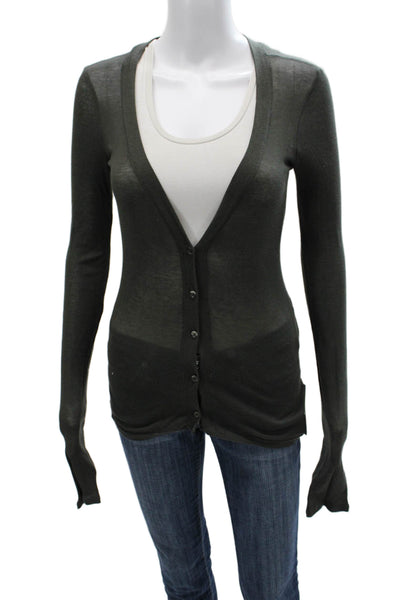 American Vintage Women Green V-Neck Cotton Cardigan Long Sleeve Size M
