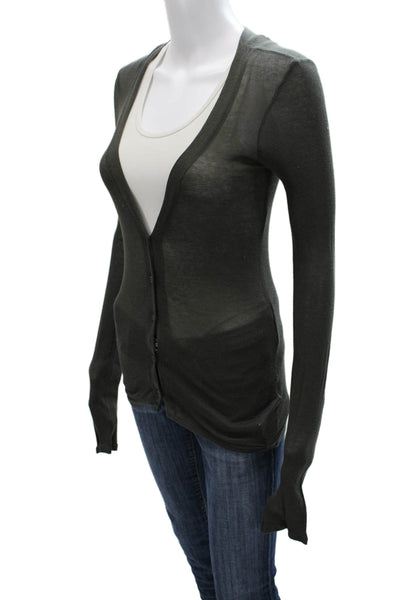American Vintage Women Green V-Neck Cotton Cardigan Long Sleeve Size M