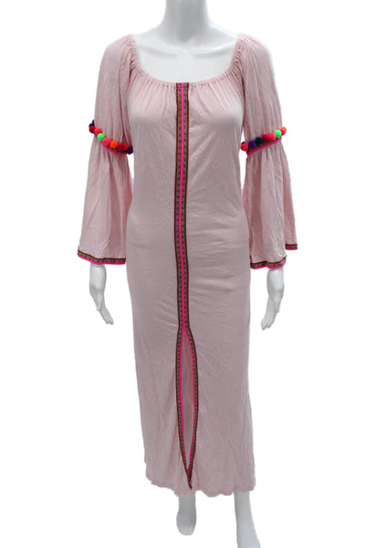 Pitusa Womens Maxi Dress Pink Long Sleeve Boho Pima Cotton Size One Size
