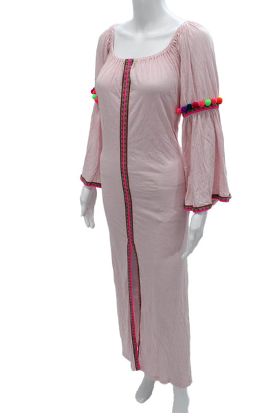 Pitusa Womens Maxi Dress Pink Long Sleeve Boho Pima Cotton Size One Size