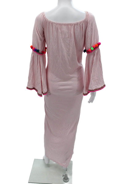 Pitusa Womens Maxi Dress Pink Long Sleeve Boho Pima Cotton Size One Size