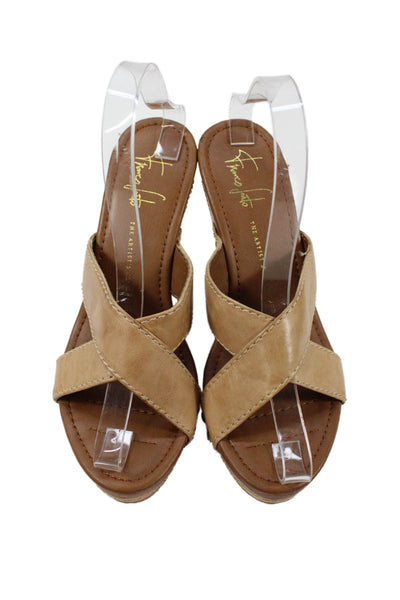 Franco Sarto Womens Block Heel Platform Cross Strap Sandals Brown Size 7.5M