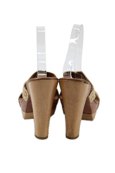Franco Sarto Womens Block Heel Platform Cross Strap Sandals Brown Size 7.5M