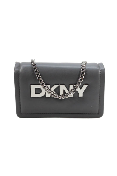 DKNY Women's Snap Closure Leather Gray Crossbody Handbag