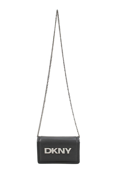 DKNY Women's Snap Closure Leather Gray Crossbody Handbag