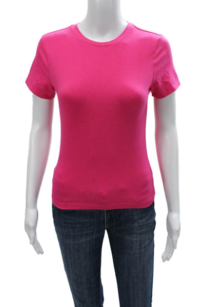Good American Womens Basic Pink Short Sleeve Crew Neck T-Shirt Cotton Size S