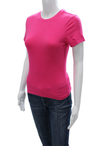 Good American Womens Basic Pink Short Sleeve Crew Neck T-Shirt Cotton Size S