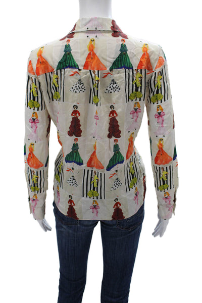 Alice + Olivia Women Silk Striped Button-Up Long Sleeve Size M