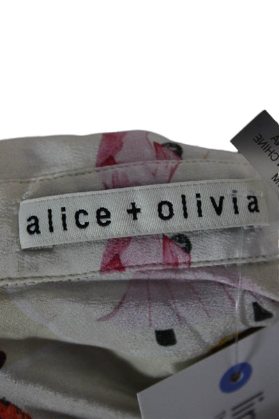 Alice + Olivia Women Silk Striped Button-Up Long Sleeve Size M