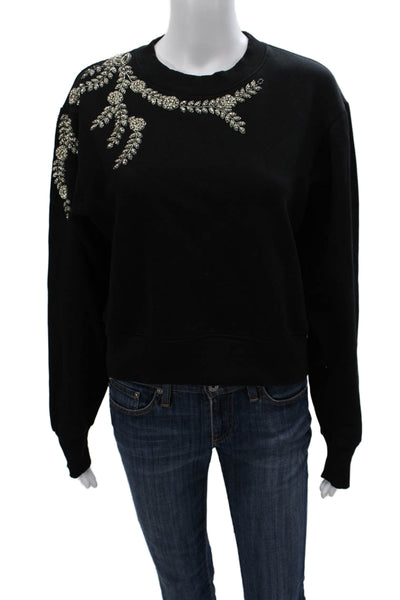 Sandro Women Black Cotton Crew Neck Long Sleeve Sweatshirt Size M