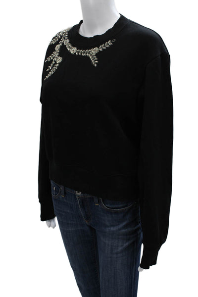 Sandro Women Black Cotton Crew Neck Long Sleeve Sweatshirt Size M