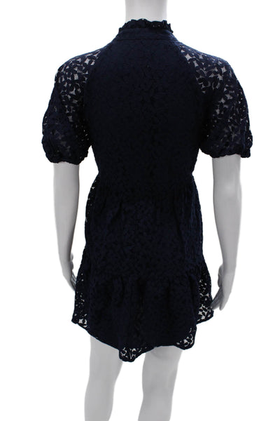 CeCe Womens Fit & Flare Midi Dress Blue V-Neck Floral Short Sleeve Nylon Size M