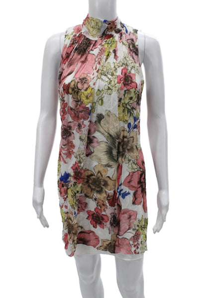 Reiss Women Multi Floral Halter Shift Dress Tie Waist Size 6