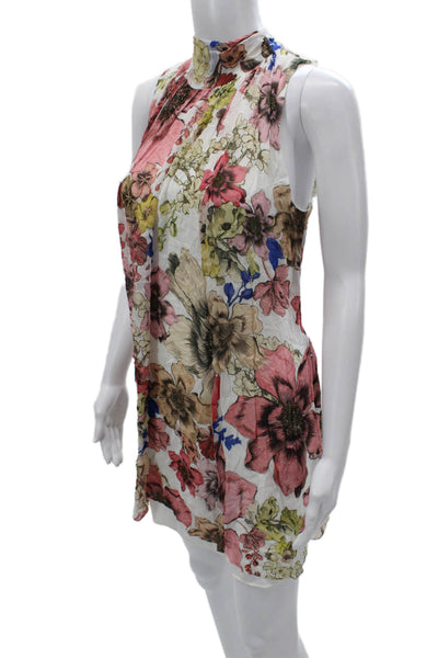 Reiss Women Multi Floral Halter Shift Dress Tie Waist Size 6