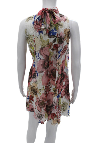 Reiss Women Multi Floral Halter Shift Dress Tie Waist Size 6