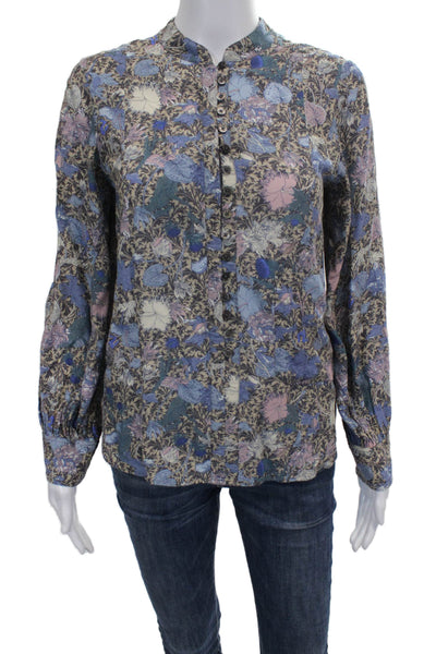 Zadig & Voltaire Womens Floral Cotton High Neck Long Sleeve Button Up Size S