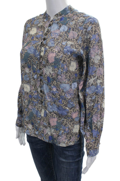 Zadig & Voltaire Womens Floral Cotton High Neck Long Sleeve Button Up Size S