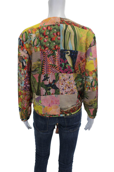 OndadeMar Women Basic Floral V-Neck Tie Blouse Multicolor Long Sleeve Size L
