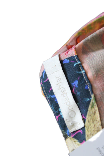 OndadeMar Women Basic Floral V-Neck Tie Blouse Multicolor Long Sleeve Size L