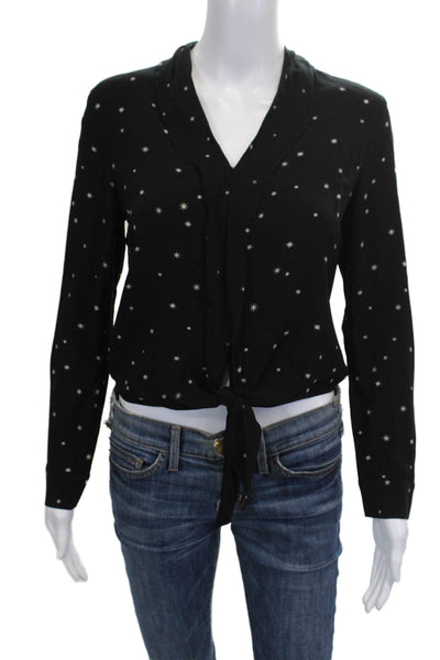 Rails Women Cropped Black Star V-Neck Long Sleeve Blouse Size XS
