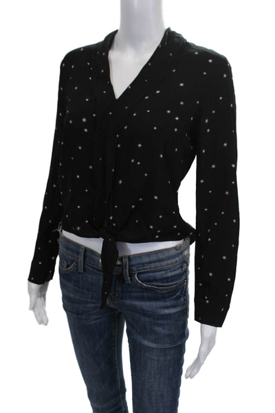 Rails Women Cropped Black Star V-Neck Long Sleeve Blouse Size XS