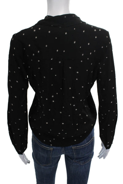 Rails Women Cropped Black Star V-Neck Long Sleeve Blouse Size XS