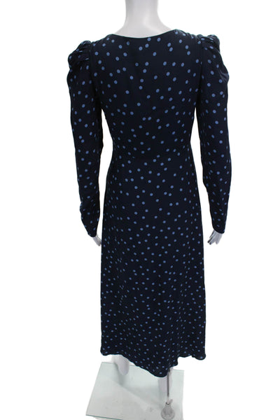 Zara Womens Midi Polka Dot V-Neck Long Sleeve Zip Dress Blue Size S