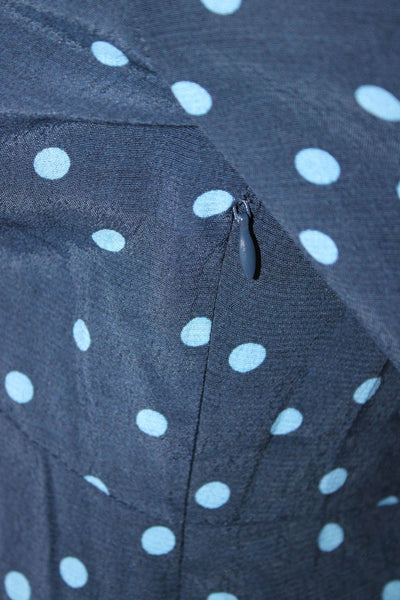 Zara Womens Midi Polka Dot V-Neck Long Sleeve Zip Dress Blue Size S