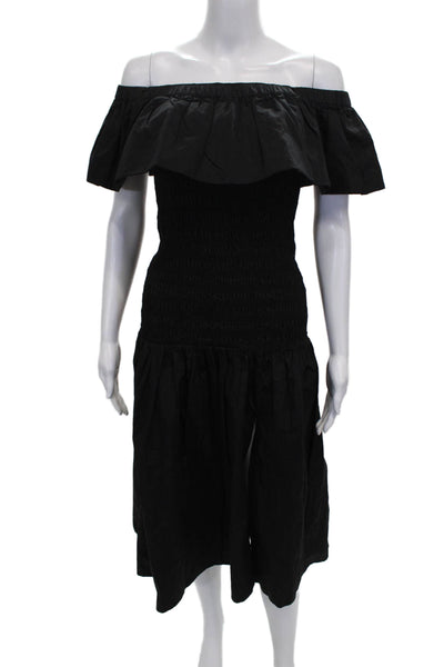ASTR Women Sundress Black Cotton Off Shoulder Short Sleeve Full Length Size M