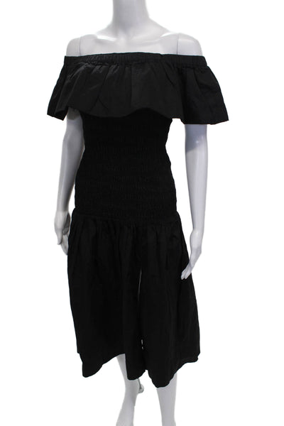 ASTR Women Sundress Black Cotton Off Shoulder Short Sleeve Full Length Size M